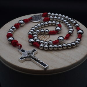 Kordex Saint Benedict Warrior Rosary – Red & Silver (Charity Edition)